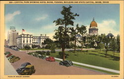 Capitol Park Showing Hotel Boise, Federal Building and State Capitol Postcard