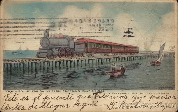 Train bound for Galveston, Crossing Bay Bridge Texas