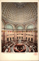 Reading Room in Rotunda, Library of Congress Postcard