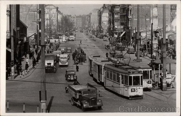 Downtown Street with trolleys and cars Sulz Germany