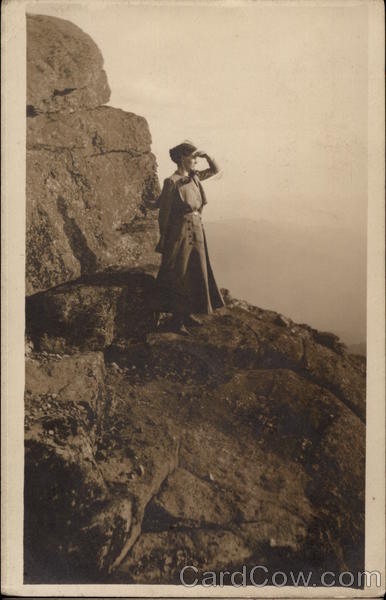 Woman Looking Off Side of Whiteface Mountain Lake Placid New York