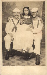 Woman with Two Sailors Postcard