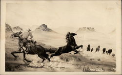 Cowboy Roping a Wild Horse Postcard