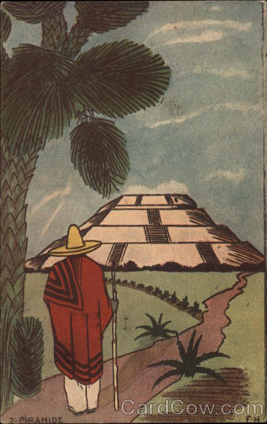 Man in Serape Gazes at a Pyramid Mexico