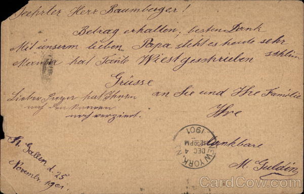 Example of Postcard without an Image Switzerland