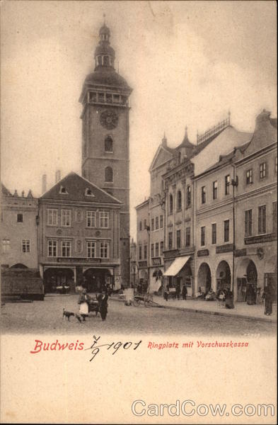 Ringplatz mit Vorschusskassa Budweis Czech Republic