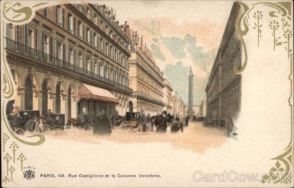 View of Rue Castiglione and the Colonne Vendome in Paris France