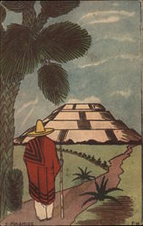 Man in Serape Gazes at a Pyramid Postcard
