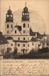 Greetings from Passau, with View of Mariahilf Pilgrimage Church Germany Postcard Postcard