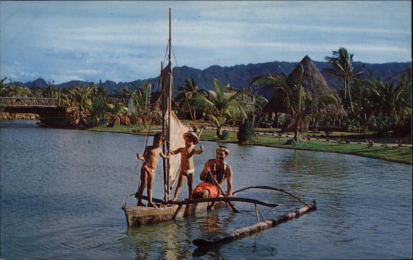Tahitian Family in Authentic Canoe Honolulu Hawaii