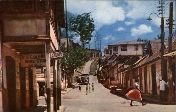 Street Scene in Old Port-of-Spain Trinidad Caribbean Islands