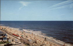 Scene near Mid-section of Beach, Surf & Boardwalk, showing Boardwalk Train Ocean City, MD Postcard Postcard