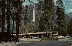 Entrance to Yosemite Lodge and Upper Yosemite Fall Yosemite National Park, CA Postcard Postcard