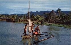 Tahitian Family in Authentic Canoe Postcard