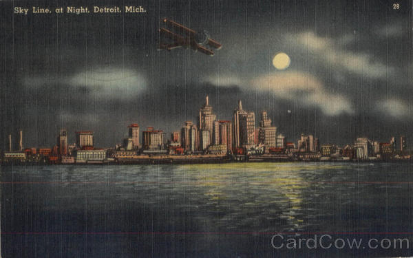 Sky Line At Night Detroit Michigan