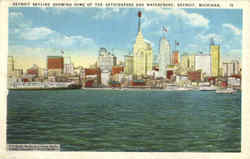 Detroit Skyline Showing Some Of The Skyscrapers And Waterfront Postcard