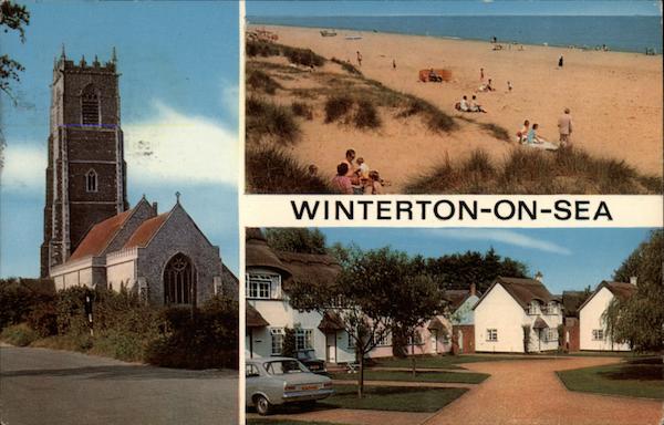 Views of Church, Beach, and Houses at Winterton-on-Sea United Kingdom