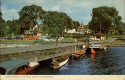 Boats Moored at the Dock behind The Blinkbonnie Hotel Postcard