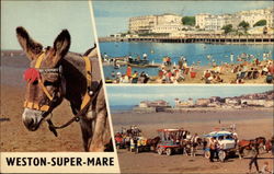 Various Beach Scenes Weston-Super-Mare, England Postcard Postcard