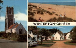 Views of Church, Beach, and Houses at Winterton-on-Sea Postcard