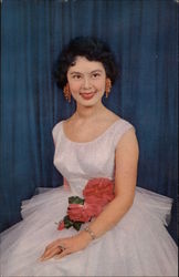 Woman in White Ballgown with Roses Postcard