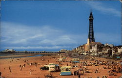 Beach and Tower at Blackpool Postcard