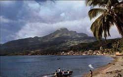 View of Town and Mont Pele in Background Postcard