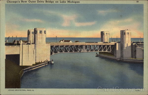 Chicago's new Outer Drive Bridge on Lake Michigan Illinois