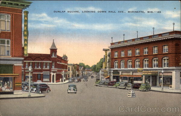 Dunlap Square, Looking Down Hall Avenue Marinette Wisconsin
