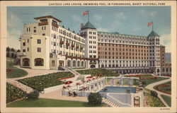 Chateau Lake Louise, Swimming Pool in Foreground Banff National Park, AB Canada Alberta Postcard Postcard