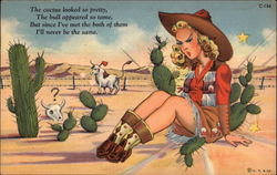 Cowgirl Sitting on Cactus Postcard