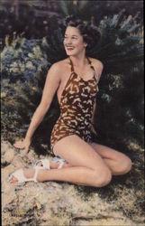 Woman Posing in Brown/White Bathing Suit Postcard