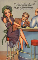 Pretty Girl at Bar Drinking Postcard Postcard