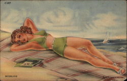 Bathing Beauty in Green Suit Postcard