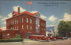 Fire Company and Methodist Church Fredonia, NY Postcard Postcard