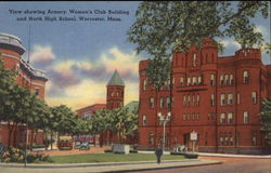 Armory, Women's Club Building and North High School Postcard