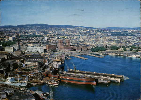 View of the Harbour and Town Hall Oslo Norway