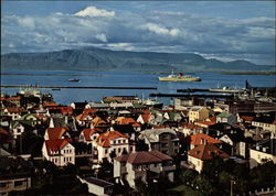 View towards the Harbour and Mt. Esja Reykjavik Iceland