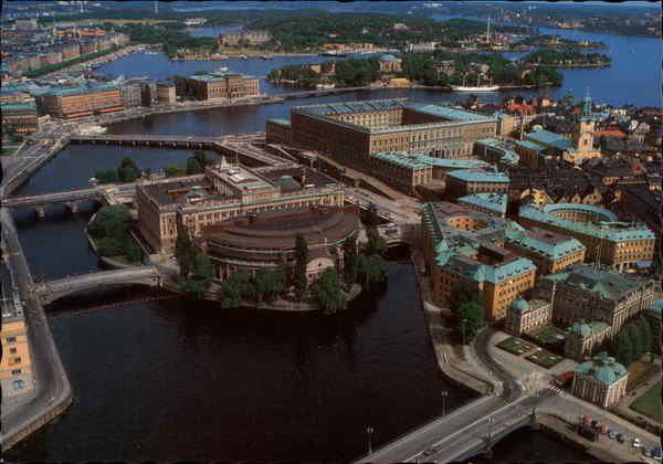 Aerial Picture of the House of Parliament, the Royal Palace and Storkyrkan Stockholm Sweden