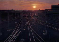 Sunset over Railway Tracks Postcard