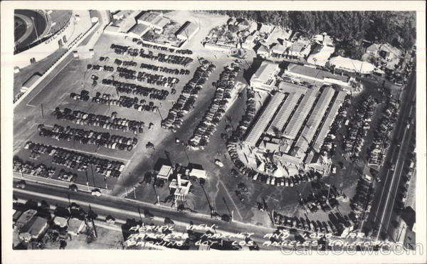 Aerial View of Farmer's Market and 1,000 Car Parking Lot Los Angeles California