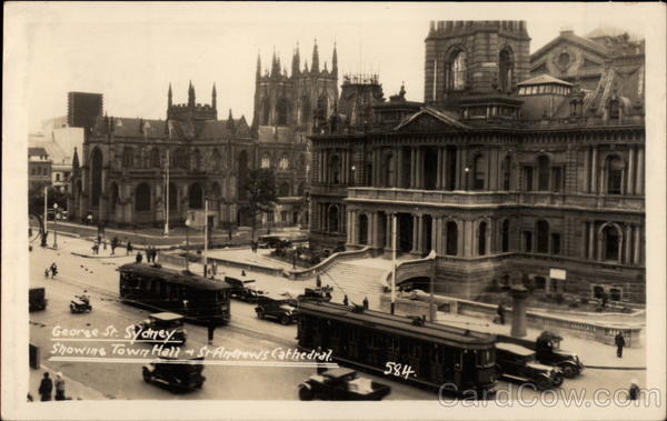 George Street showing Town Hall and St. Andrew's Cathedral Sydney Australia
