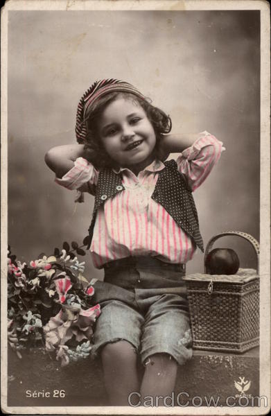 Young Child with Basket and Flowers Children