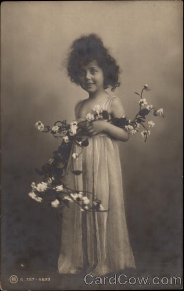 Young Girl in Long Dress with Spray of Flowers Girls
