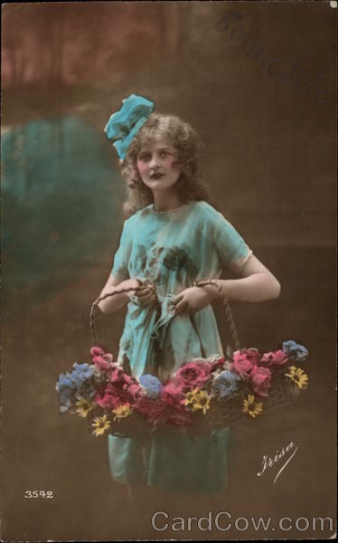 Girl Carring Flower Baskets Girls