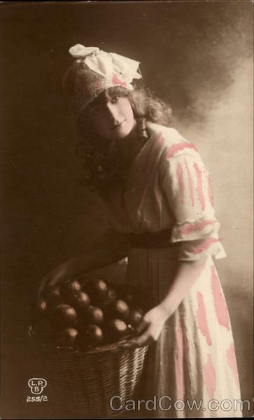 Girl's Portrait - Holding Basket of Fruit Girls