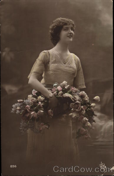 Young Woman's Portrait Carrying Flowers Women