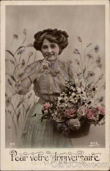 For Your Anniversary - Woman Holding a Basket of Flowers