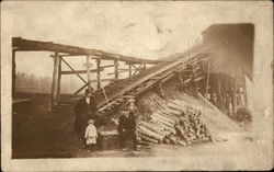 People at Lumber Mill Postcard