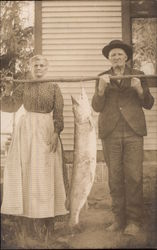 Old Couple Holding Caught Fish Fishing Postcard Postcard